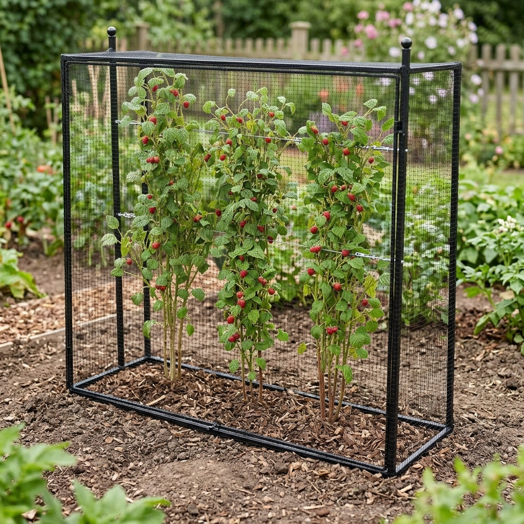 Raspberry Support System with Steel Posts and Wires
