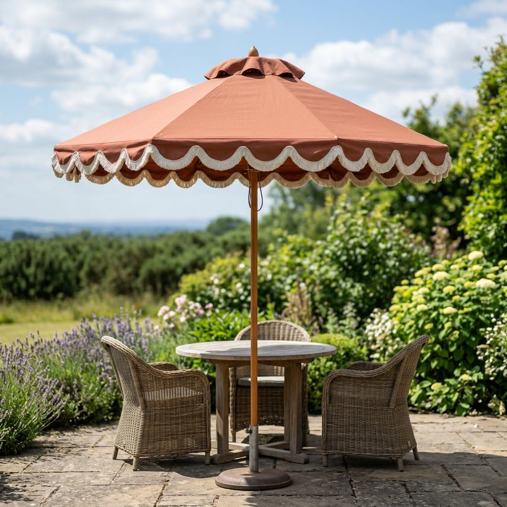 Terracotta Scalloped Parasol with Cream Fringe, photo 1