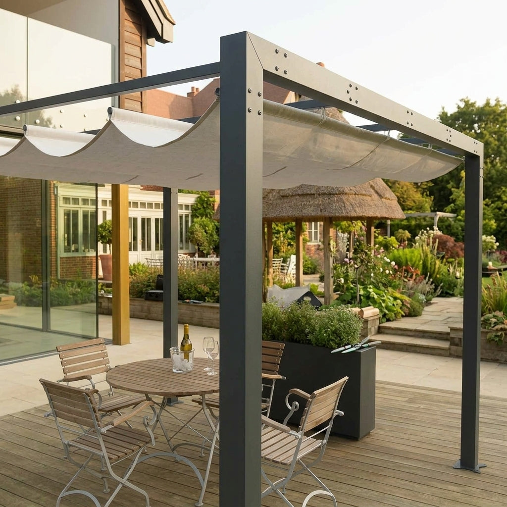 Contemporary Pergola with Retractable Awning