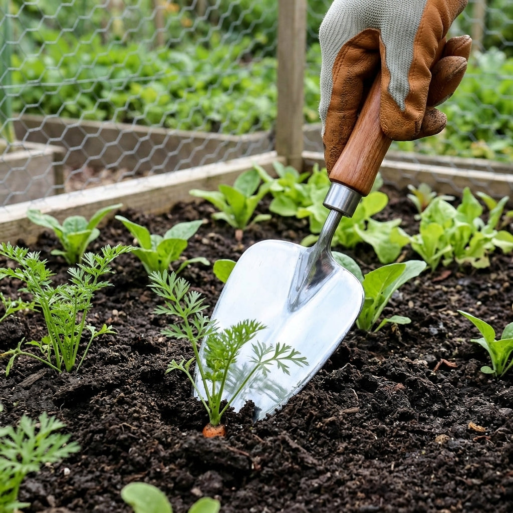 15cm Short Fat Transplanting Trowel with Cherrywood Handle, photo 1