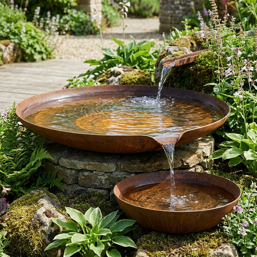 Curved Water Bowl - Corten Steel - Tranquil Garden Feature, photo 1