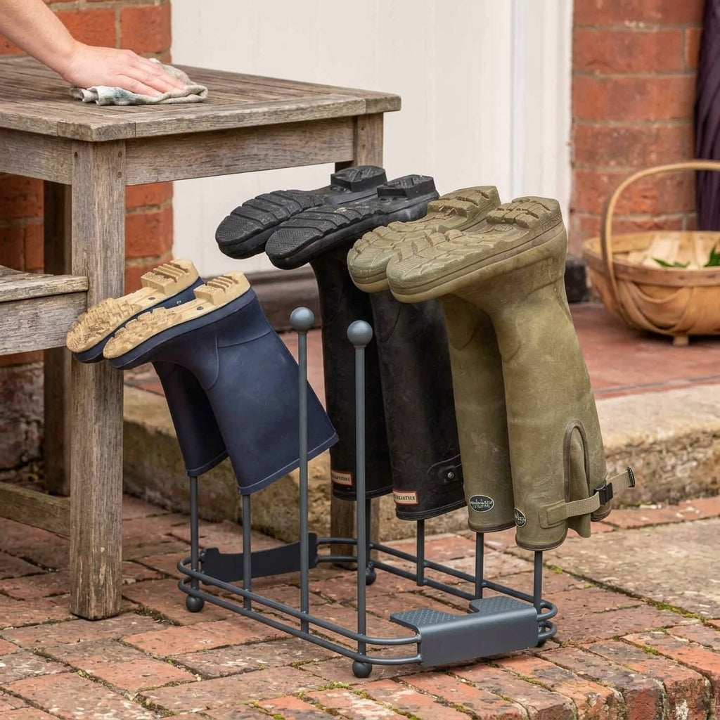 Welly Boot Station - 4 Pairs Storage with Scraper & Boot Jack, photo 1