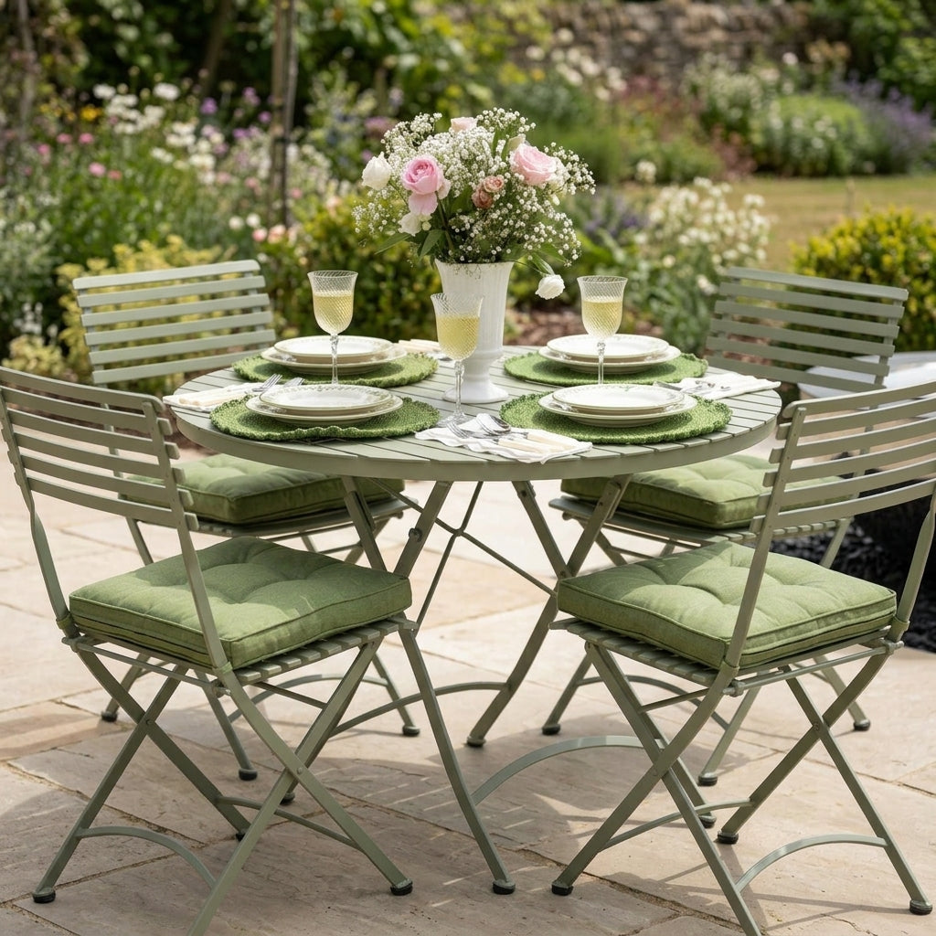 Dining Table Set with 4 Chairs - Lichen Green - Foldable Design