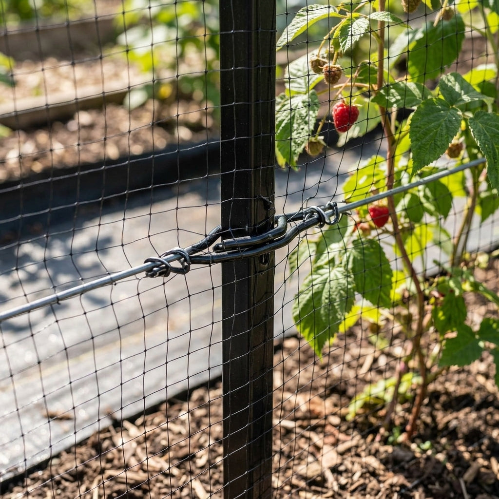 Raspberry Support System with Steel Posts and Wires (view 2)