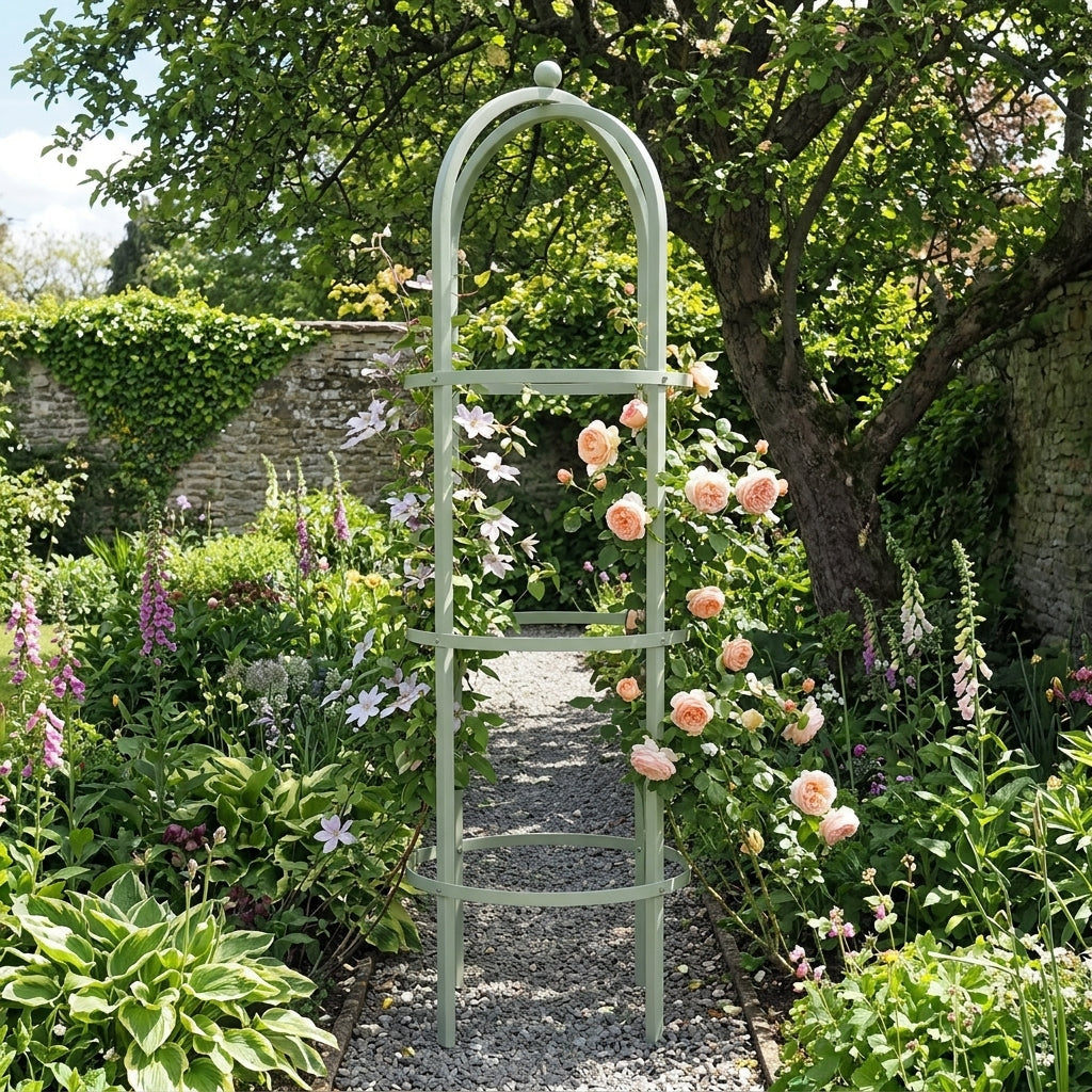 2.3m Round Obelisk - Lichen Green - Garden Support