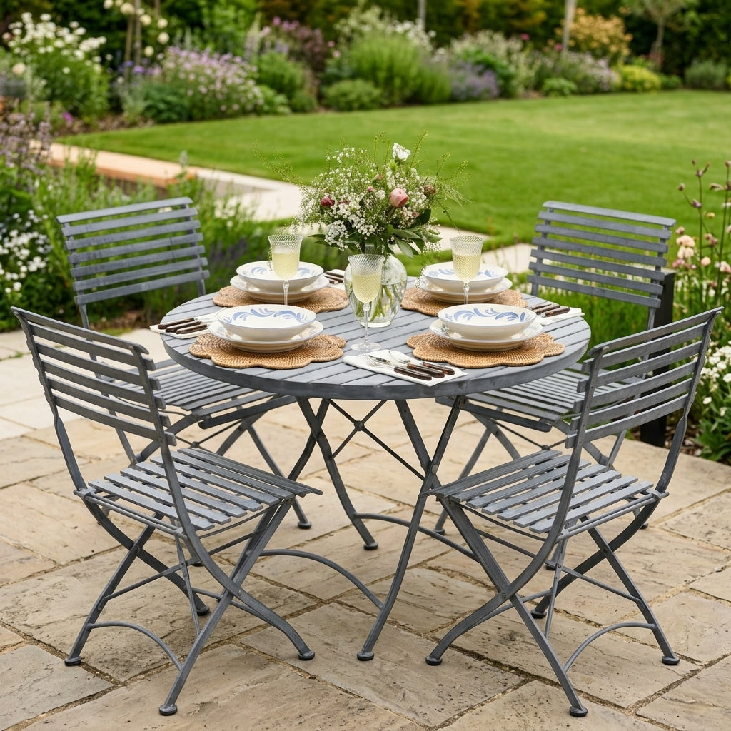 1m Round Dining Table Set with 4 Folding Chairs, photo 1
