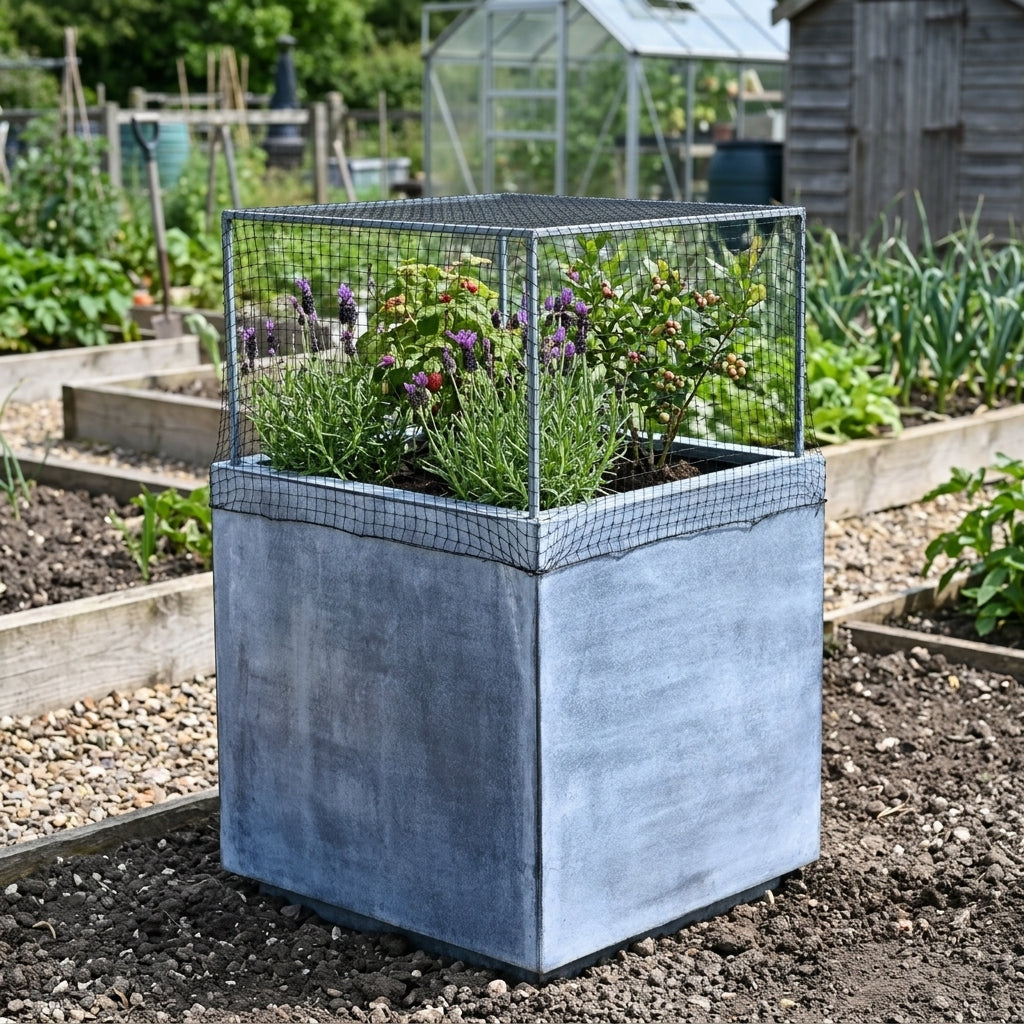 Square Metal Planter with Antique Etched Finish, photo 1