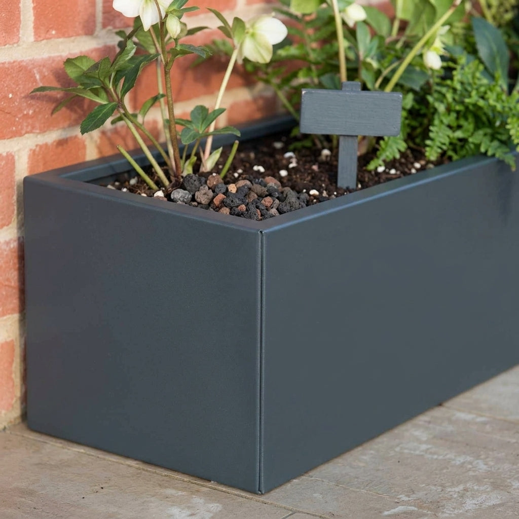 Trough Planter Metal Anthracite Grey (view 2)