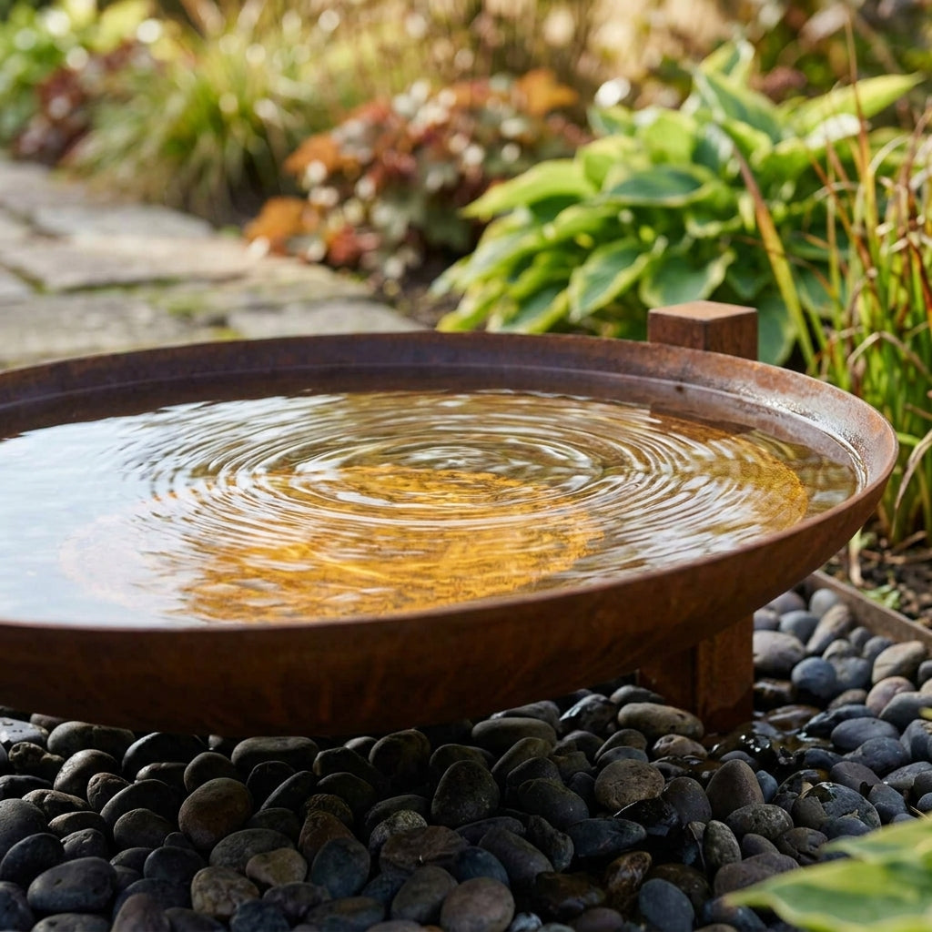 Curved Water Bowl - Corten Steel - Tranquil Garden Feature, photo 2