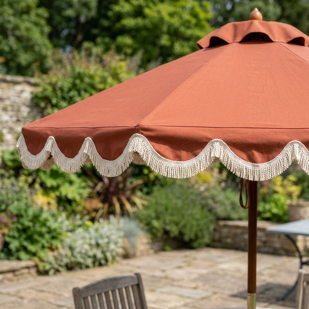 Terracotta Scalloped Parasol with Cream Fringe, photo 2